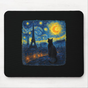 Cat Paris Eiffel Tower Starry Night Van Gogh Inspi Mouse Pad
