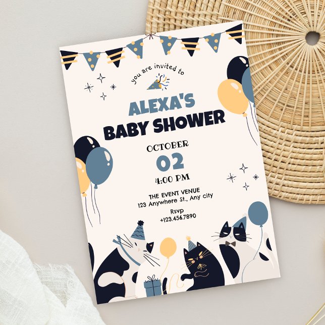 Cat party baby shower invitation (Creator Uploaded)