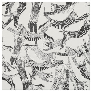 cat party black white fabric