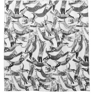 cat party black white shower curtain