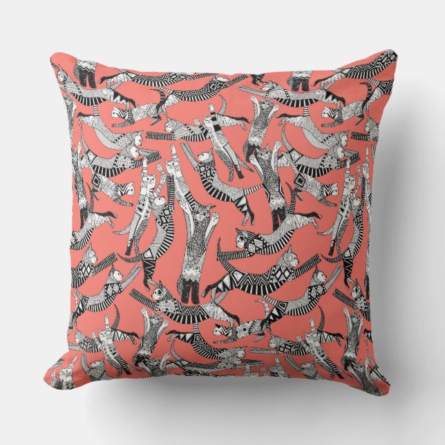 cat party blush coral cushion (Front)