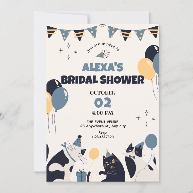 Cat party bridal shower invitation (Front)