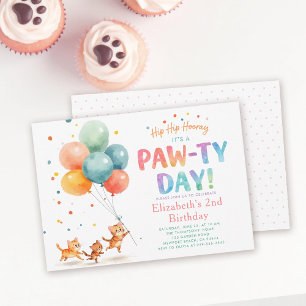 Cat Party Cute Kittens Balloons Kids Birthday Invitation