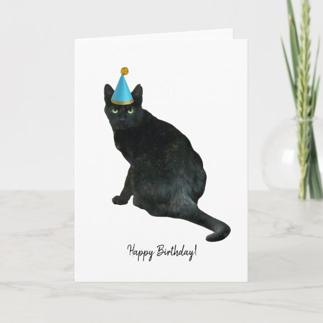 Cat Party Hat Birthday Card (Front)
