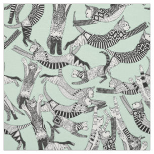 cat party mint fabric