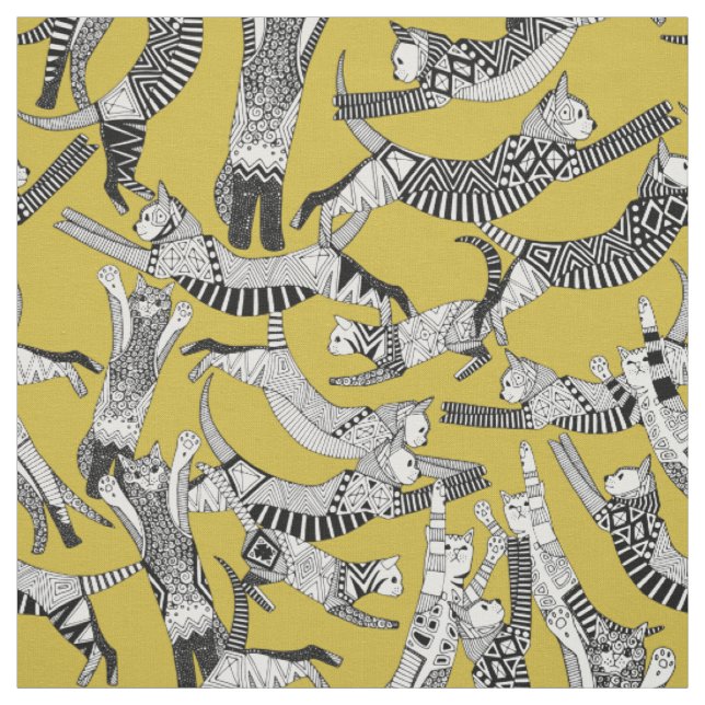 cat party ochre yellow fabric (Swatch)