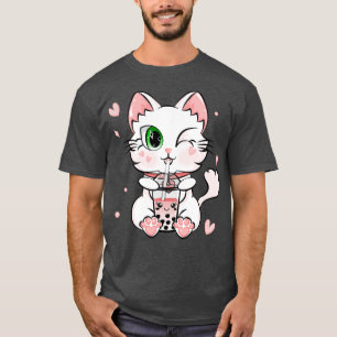 Cat Pastel Kawaii Strawberry Bubble Pink Cat Boba T-Shirt