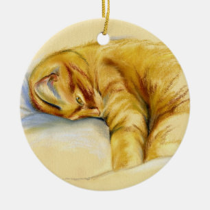 Cat Pastel - Orange Tabby Relaxed Pose Ceramic Tree Decoration