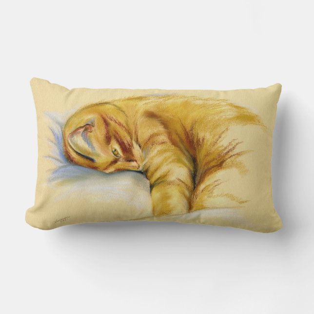 Cat Pastel - Orange Tabby Relaxed Pose Lumbar Cushion (Front)