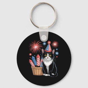 Cat Patriotic America Cats Usa Flag Fireworks 4th Key Ring
