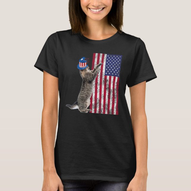 Cat Patriotic USA Cat  Dog Moms 4th July Apparel 1 T-Shirt (Front)