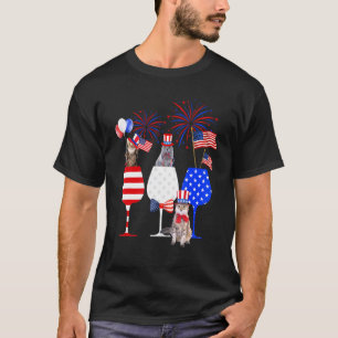 Cat Patriotic Usa Flag 4th Of July Glasses Of Wine T-Shirt