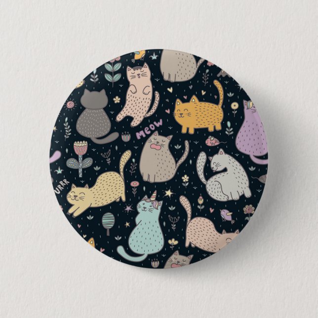 Cat pattern 6 cm round badge (Front)