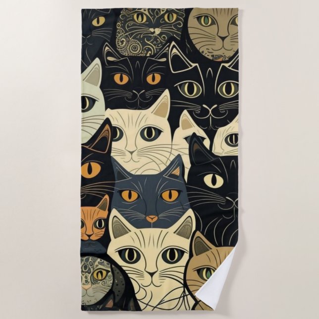 Cat Pattern Artsy Beach Towel (Front)