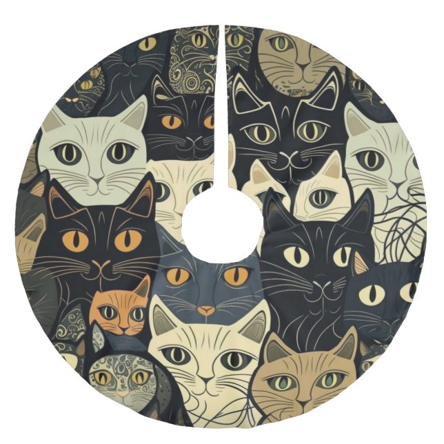 Cat Pattern Artsy Brushed Polyester Tree Skirt (Front)