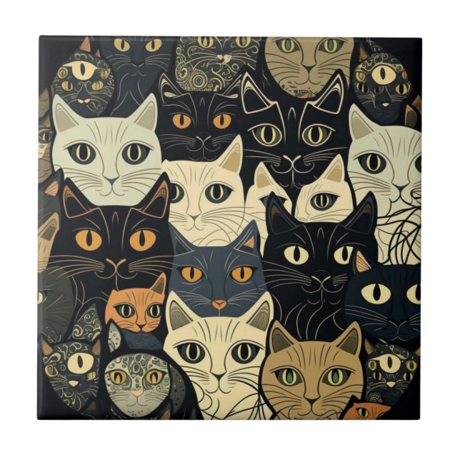 Cat Pattern Artsy Ceramic Tile (Front)