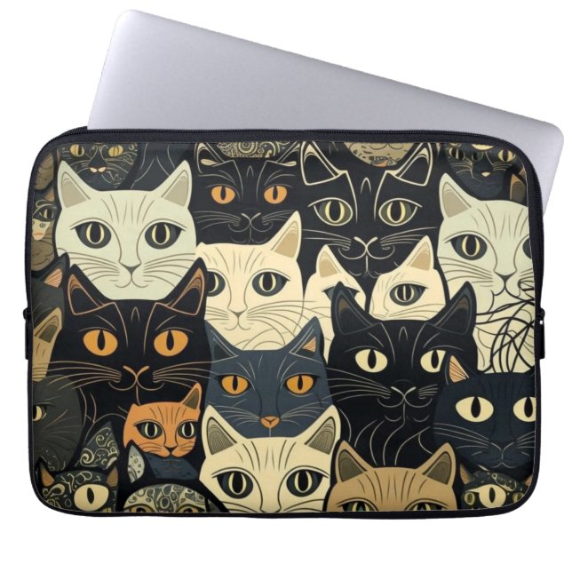 Cat Pattern Artsy Laptop Sleeve (Front)