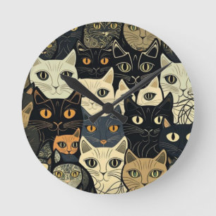 Cat Pattern Artsy Round Clock