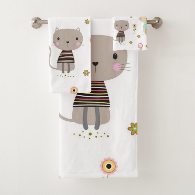 Cat pattern bath towel set (Insitu)