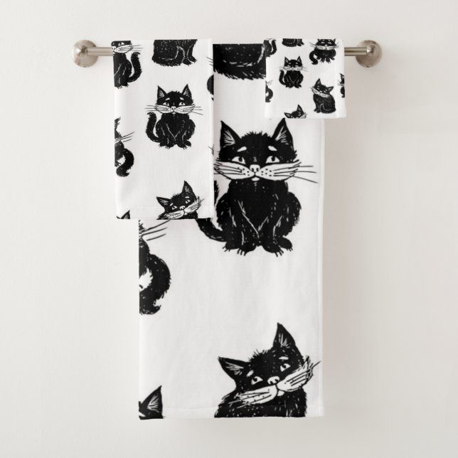 Cat pattern bath towel set (Insitu)