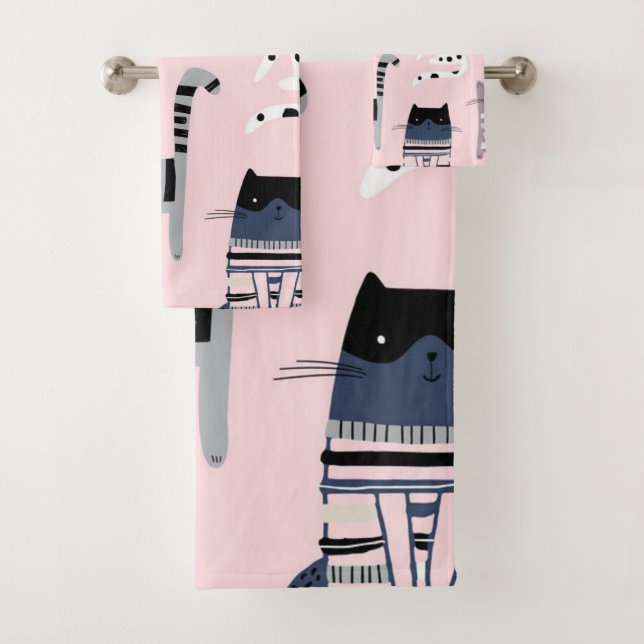 Cat pattern bath towel set (Insitu)