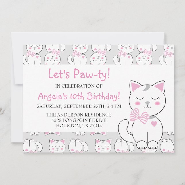 Cat Pattern Birthday Girl Invitation (Front)