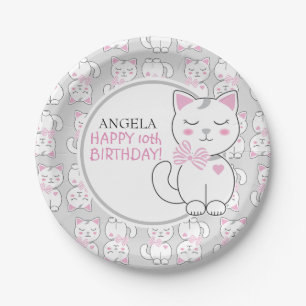 Cat Pattern Birthday Paper Plates