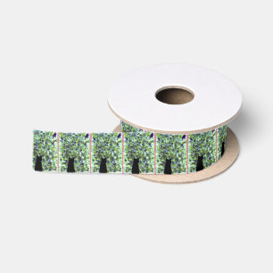 Cat Pattern Black Cats Bird Watching Satin Ribbon