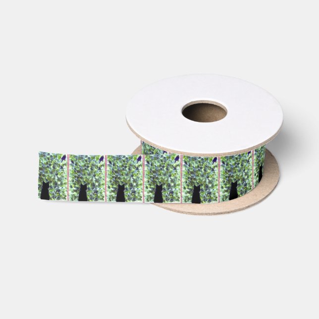 Cat Pattern Black Cats Bird Watching Satin Ribbon (Spool)