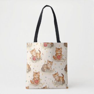 cat pattern christmas tote bag