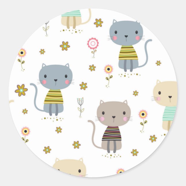 Cat pattern classic round sticker (Front)
