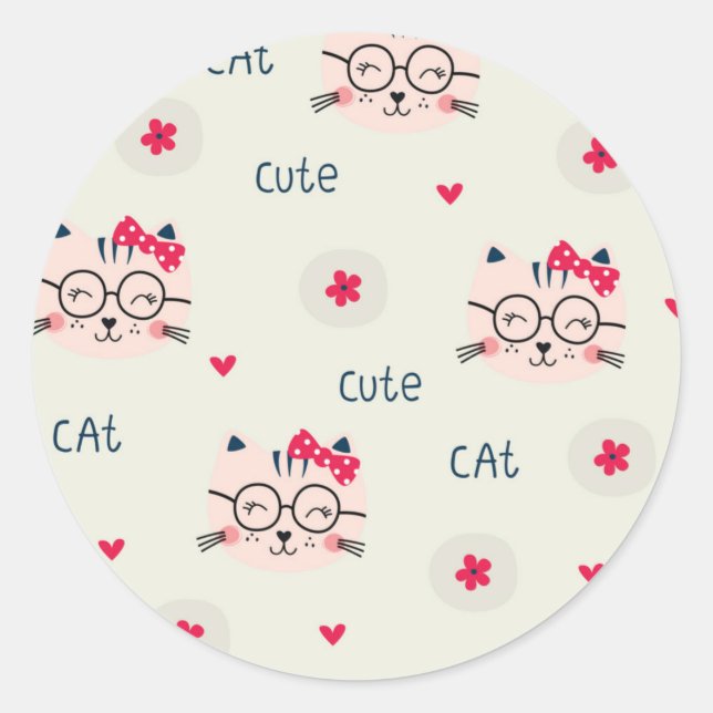 Cat pattern classic round sticker (Front)