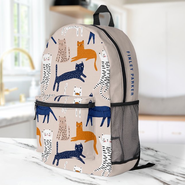 Cat Pattern Cute Hand Drawn Print Kids Printed Backpack (Creator Uploaded)