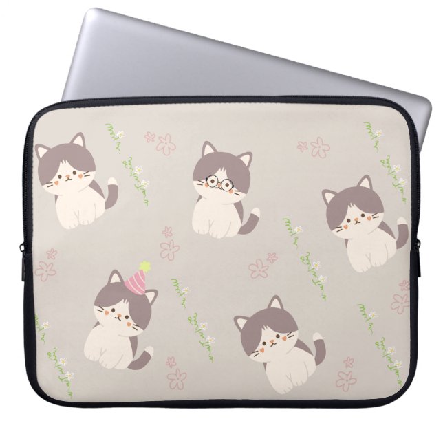 cat-pattern laptop caces laptop sleeve (Front)