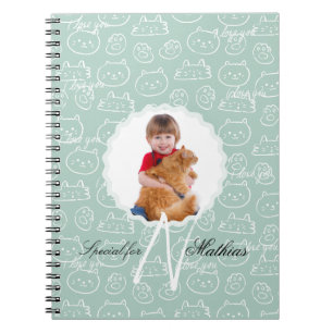 Cat Pattern Monogram Personalised your Kids Photo Notebook
