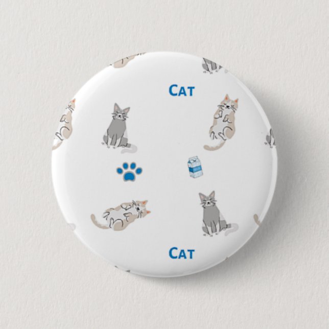 Cat pattern on white 6 cm round badge (Front)