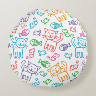 cat pattern round cushion
