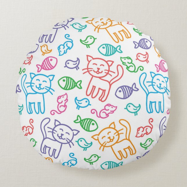 cat pattern round cushion (Front)