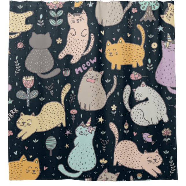 Cat pattern shower curtain (Front)