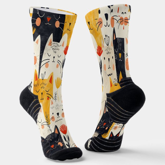 Cat Pattern Socks For Cat Lovers (Angled)