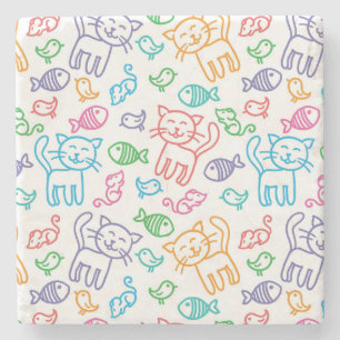 cat pattern stone coaster
