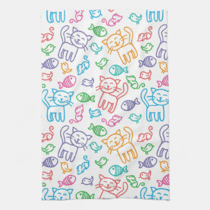 cat pattern tea towel