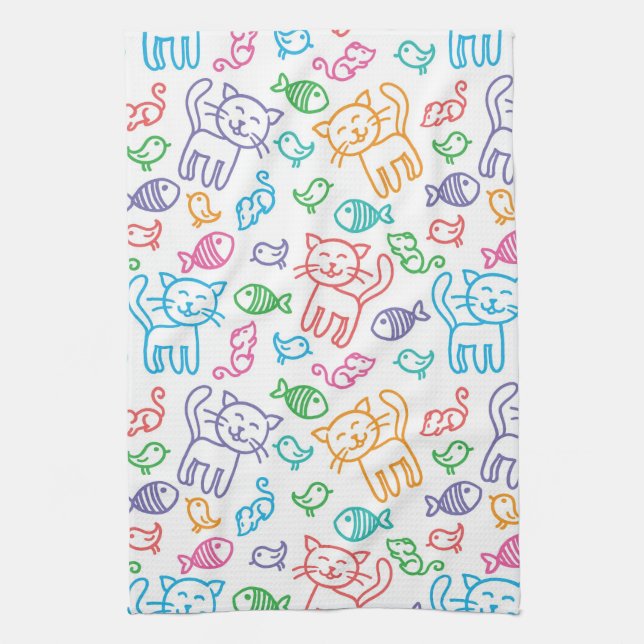 cat pattern tea towel (Vertical)
