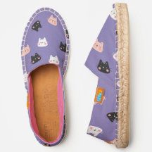 Cat Pattern Womens Purple Canvas Espadrilles Shoes