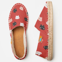 Cat Pattern Womens Red Canvas Espadrilles Shoes