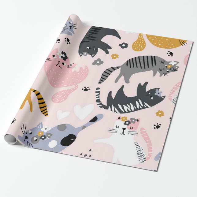 Cat pattern wrapping paper (Unrolled)