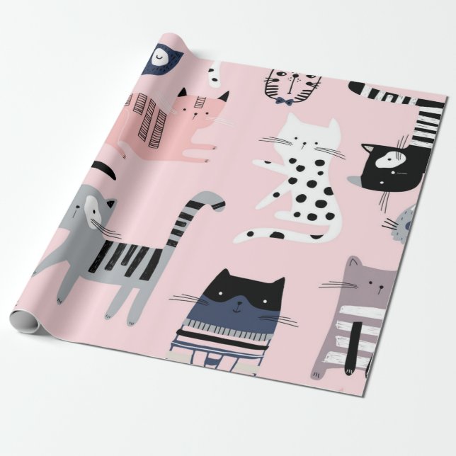 Cat pattern wrapping paper (Unrolled)
