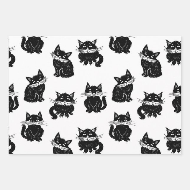 Cat pattern wrapping paper sheet (Front)