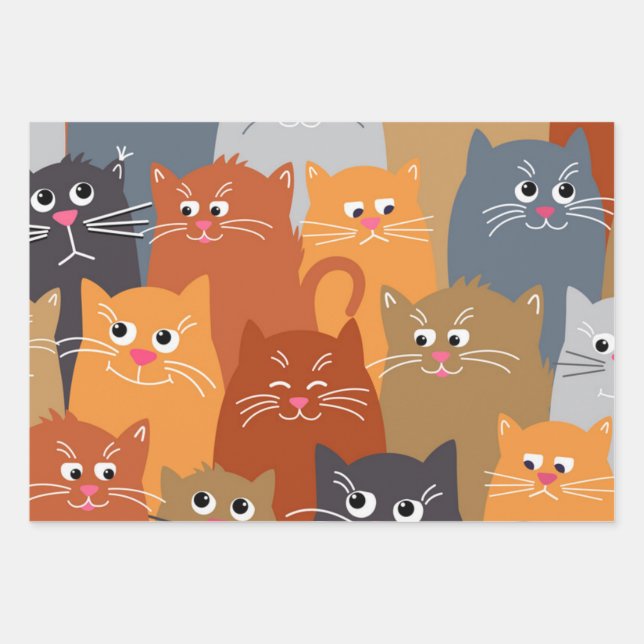 Cat pattern wrapping paper sheet (Front)