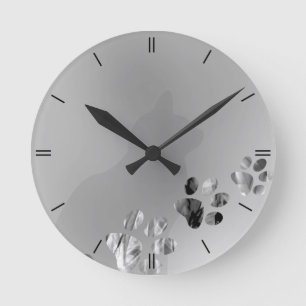 Cat Paw Black & White Round Clock
